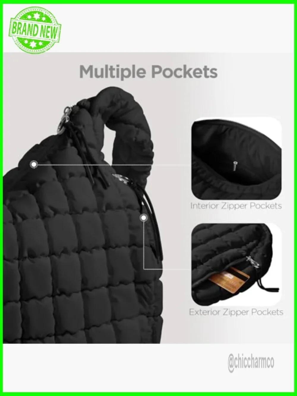 Large Quilted Puffer Tote Bag with Crossbody Strap Hobo Style